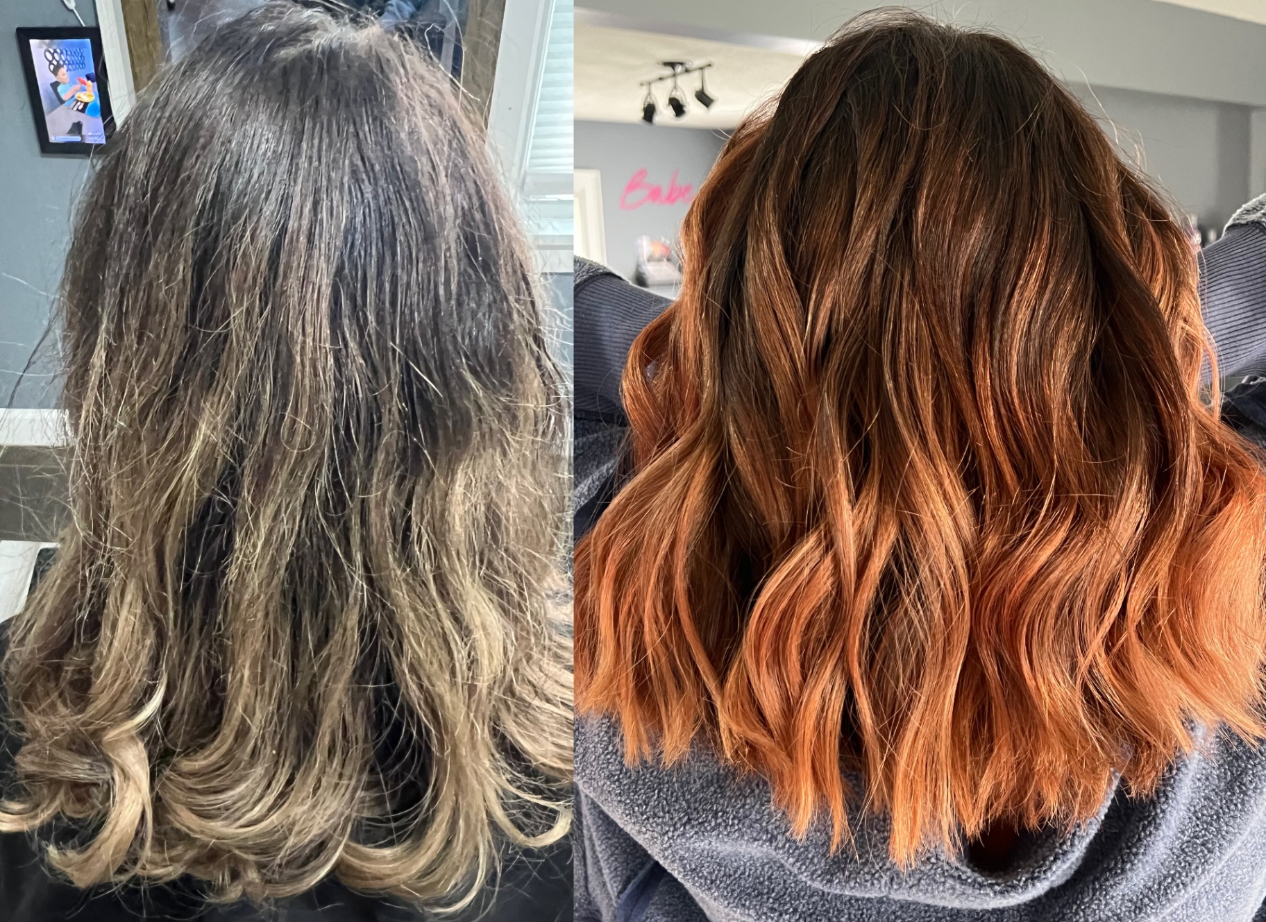 Before and after: vibrant copper color and styling