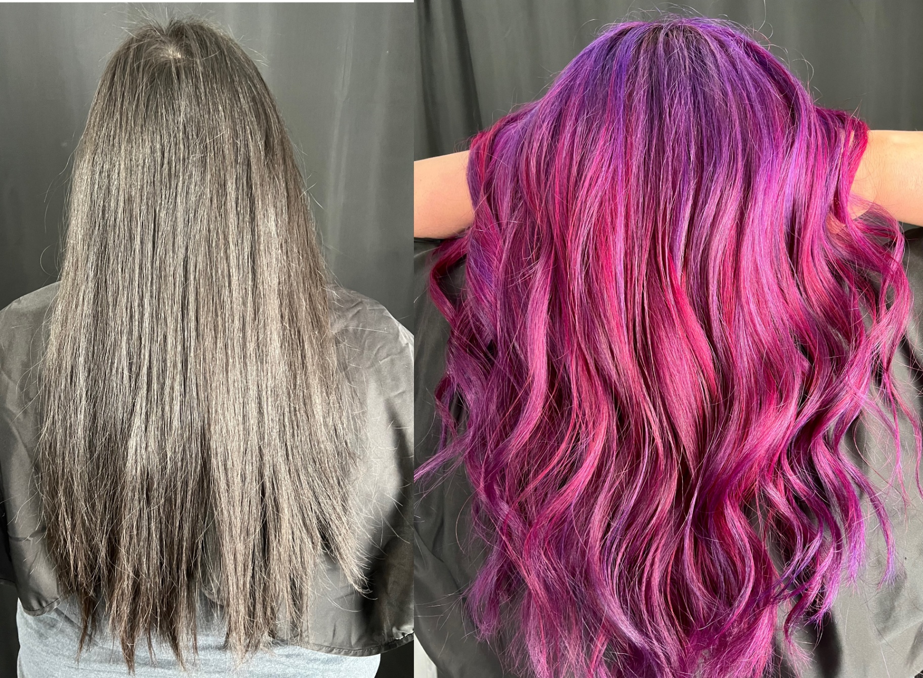 Before and after: dramatic vivid magenta and purple color transformation
